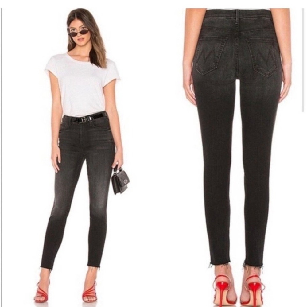 MOTHER The Hustler Ankle Fray Black Gray Jeans Preppy Boho in Night Hawk 29